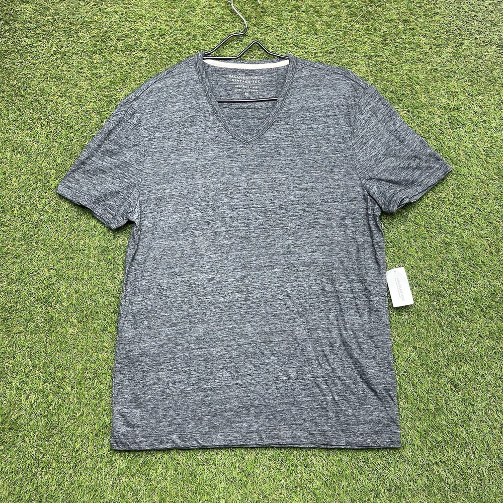 Banana Republic Shirt Mens Medium Short Sleeve Vintage Tee Heather Grey V Neck